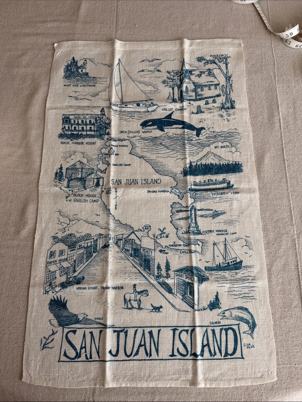 VTG San Juan Islands 100% Pure Linen Tea Towel by Lisa Nash